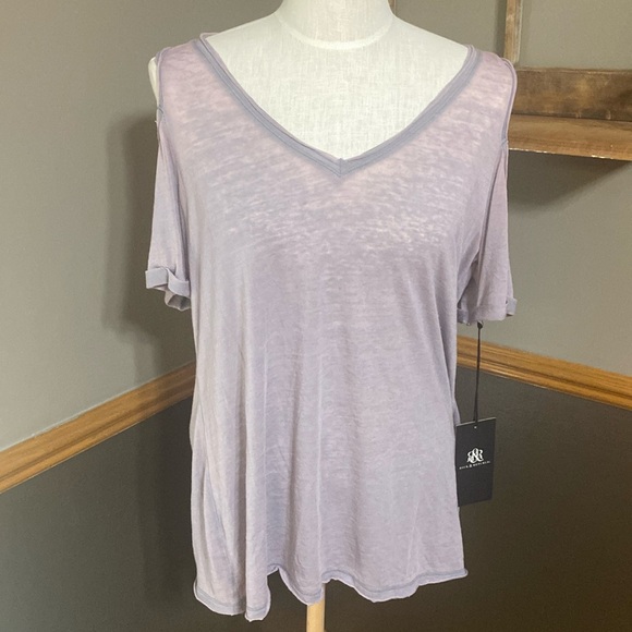 Rock & republic moon tribe lavender mauve cold shoulder short sleeve top size L - Picture 1 of 8